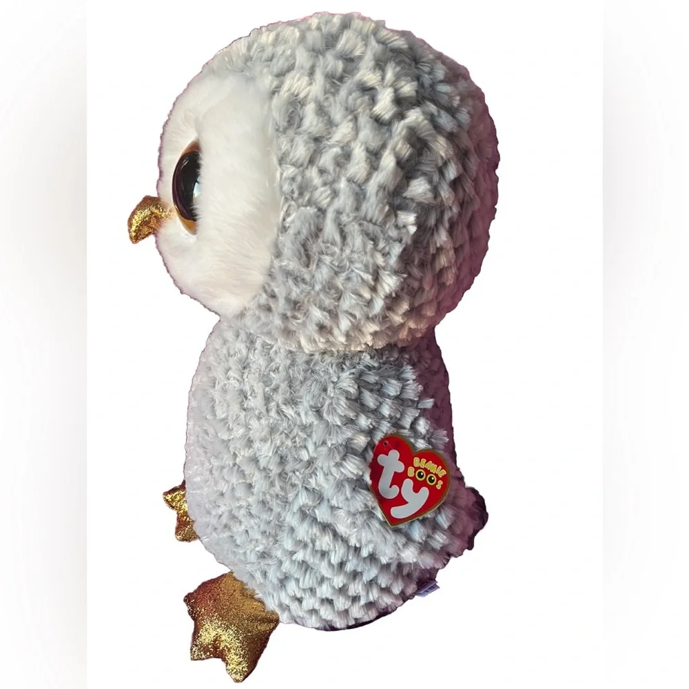 Ty Beanie Boo’s Owlette The Owl, 18” Large Plush Stuffed Animal Gray Gold NWT